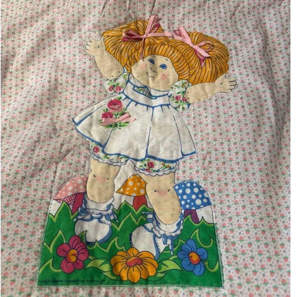 Vtg 1983 Cabbage Patch Kids Baby Quilt Pink Floral Applique 80s Nursery Decor